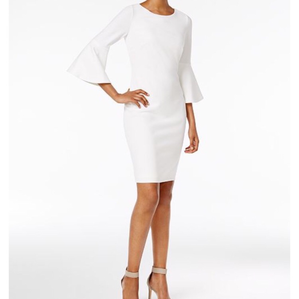 NWT White Calvin Klein flared sleeve dress